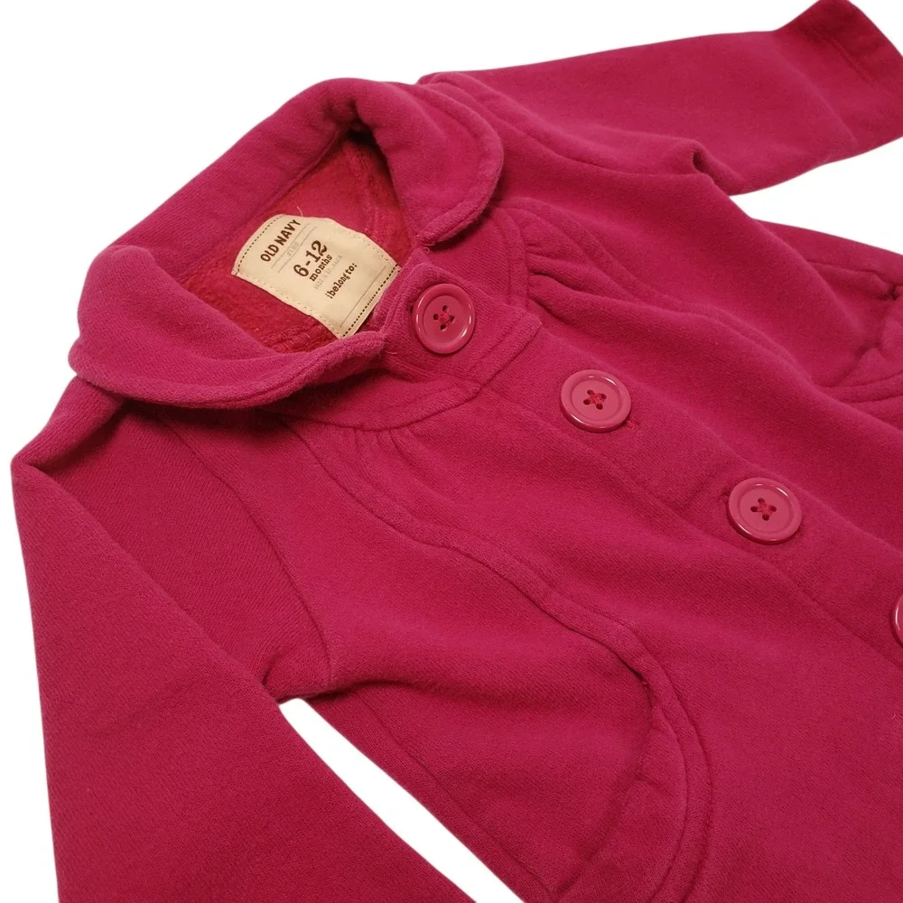 Old Navy Baby Girl Jacket‎ 6-12 Months Fuchsia  Pink Button Long Sleeve Coat